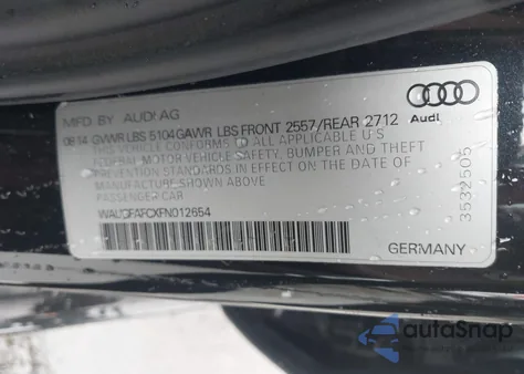 2015 Audi A6 2.0T Premium from USA, damaged, VIN WAUGFAFCXFN012654